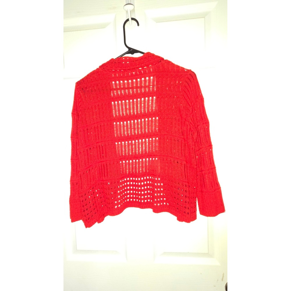Sweaterworks Red Open Knit Crochet Cardigan Shawl Collar Cropped Shrug L